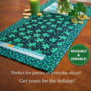 Festive Green Shamrock Table Runner
